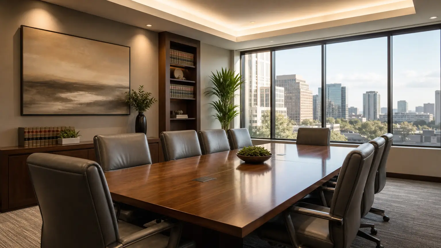 inviting modern law office conference room representing workers compensation legal services